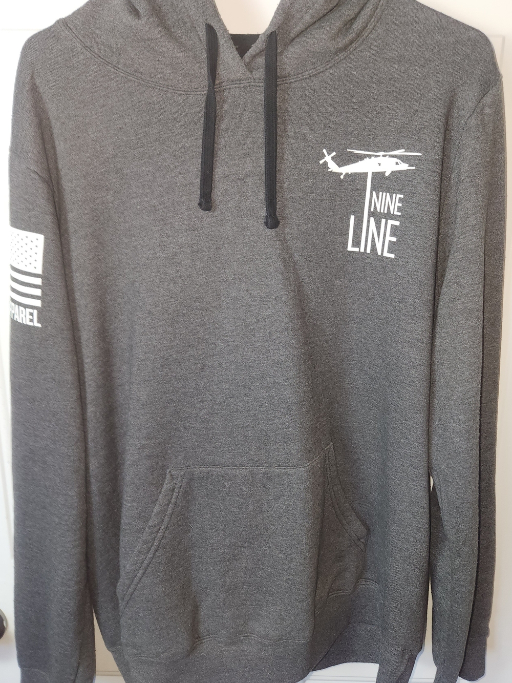 Nine Line Hoodie Black/Gray Drawstring Long Sleeve Patriotic Size L